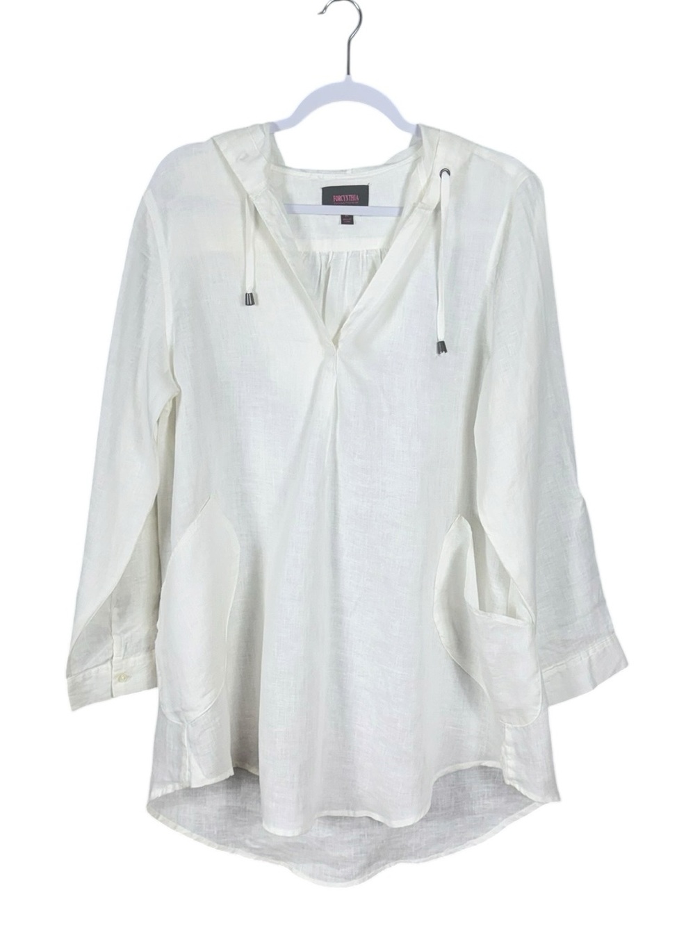 For Cynthia 100% Linen Hoodie Tunic Top XL Oversized Beachy Coastal Euro Summer